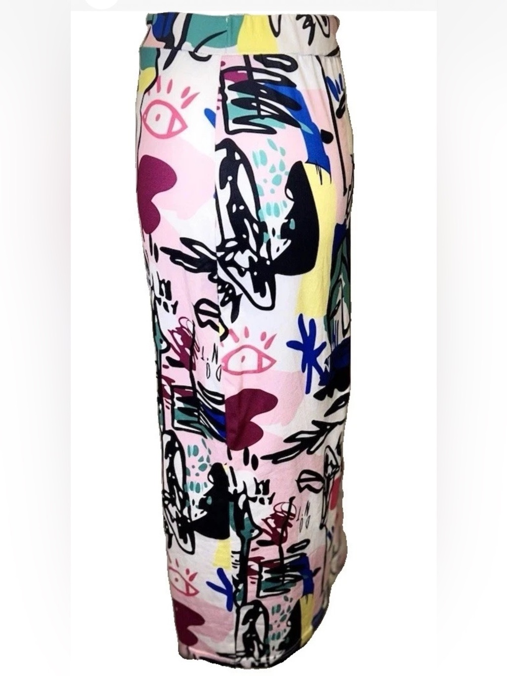 Abstract Face Print Midi Pencil Skirt Pop Art Colorful High Waisted Medium - Picture 3 of 5